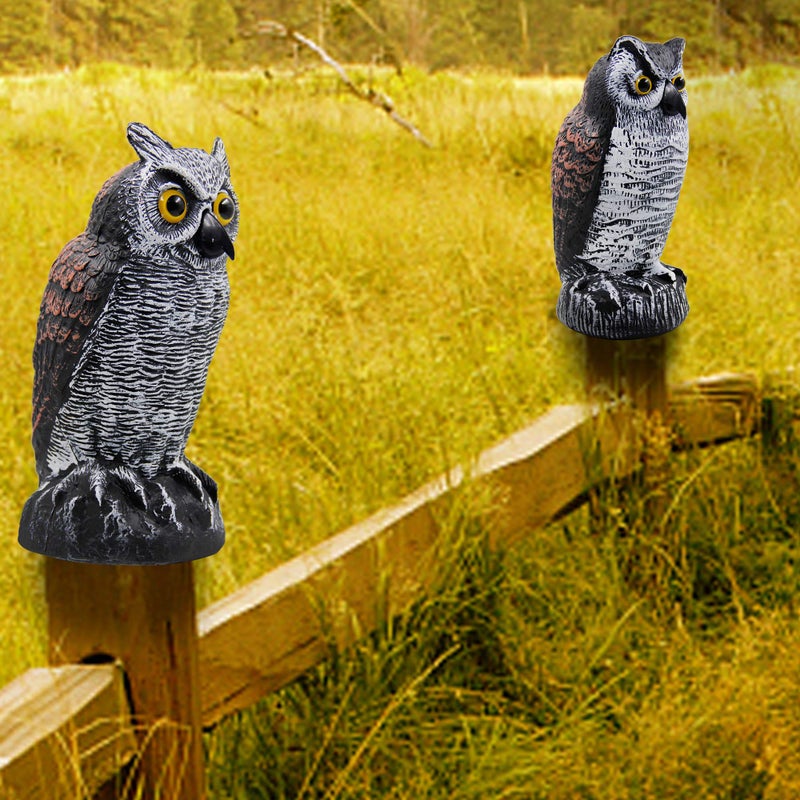 Hausse 2 Pack Fake Horned Owl Bird Scarecrow Decoy 10.5 Inch Height, Plastic Deterrents, Halloween Decoration, Nature Enemy Pest Repellent for Outdoor Garden Yard - Image 3